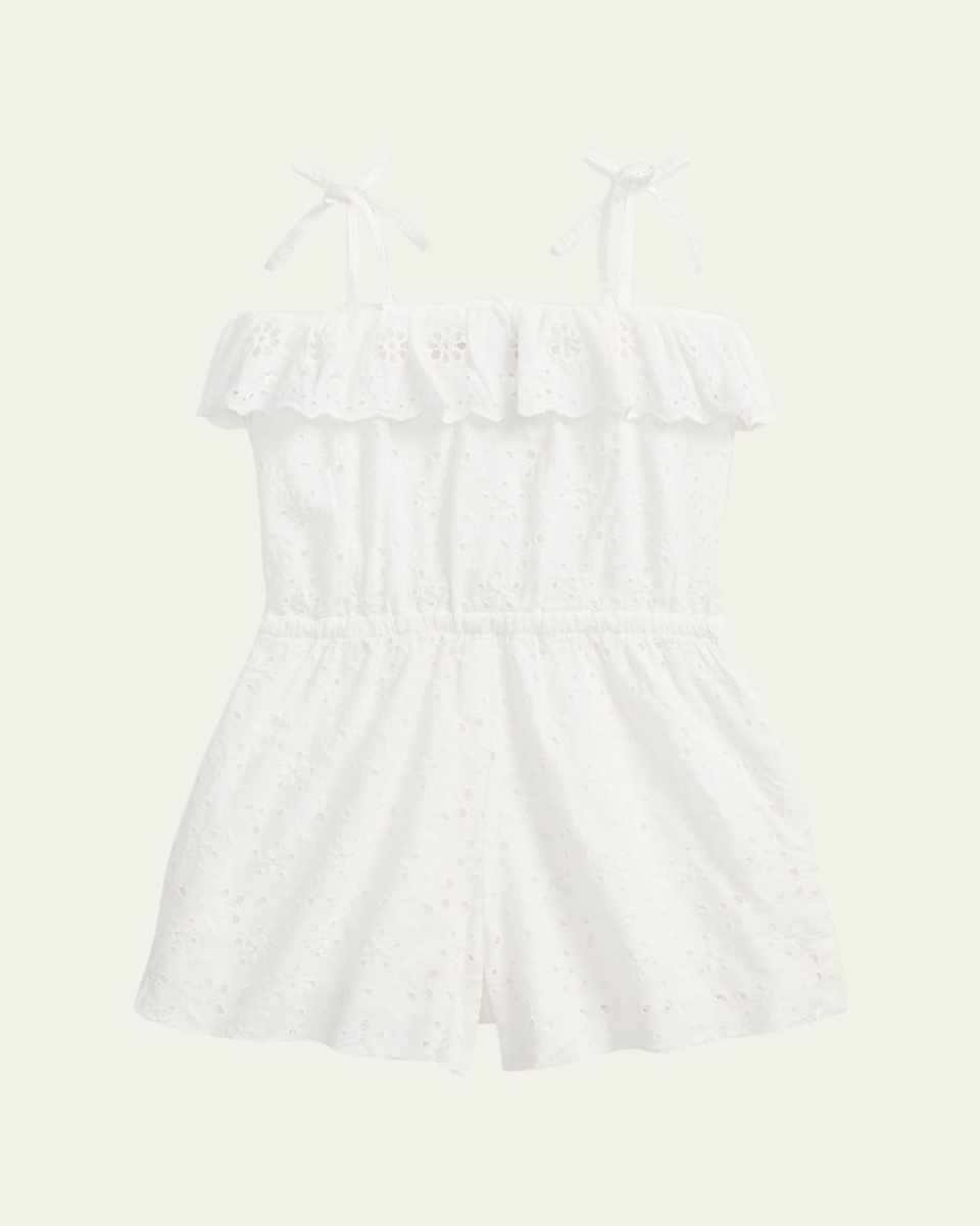 Girl's Eyelet Embroidered Romper, Size 2-6X